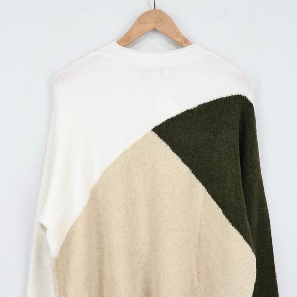 NWT J.Crew Factory Colorblock Mockneck Sweater Extra Soft Khaki Olive Large - Picture 5 of 8